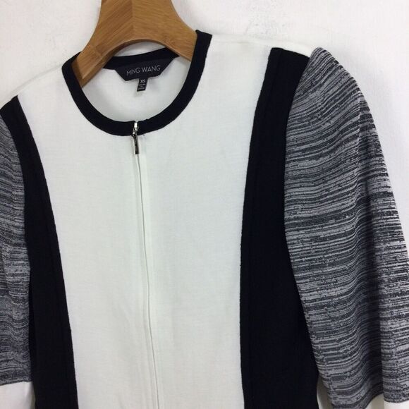 Ming Wang Color Block 3/4 Sleeve Full Zip Knit Cardigan Sweater Size XS - Picture 7 of 10